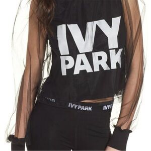 Ivy Park Tulle Festival Mesh Long Sleeve Top Shirt Black White Size Small